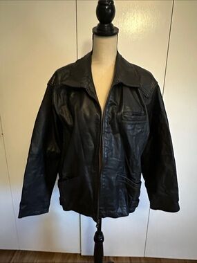 Women’s Black Leather Zip Jacket